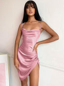 Dulzura Satin Women Strap Mini Dress Ruched Lace Up Cross Bandage Backless Bodycon Sexy Party Elegant 2020 Club Christmas Slim