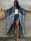 Fitshinling Summer Vintage Kimono Swimwear Halo Dyeing Beach Cover Up With Sashes Oversized Long Cardigan Holiday Sexy Covers