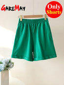 Green Suit Shorts with T-shirt for Women and Top Loose Oversize 100% Cotton Summer Two Piece Set Women Classic Tracksuit Casual