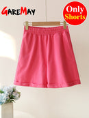 Green Suit Shorts with T-shirt for Women and Top Loose Oversize 100% Cotton Summer Two Piece Set Women Classic Tracksuit Casual