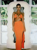 Cryptographic Bandage Cut Out Sexy Halter Neck Top and Skirts Set Gathered Elegant Club 2022 Summer Outfits Split Two Piece Set