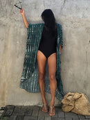 Fitshinling Summer Vintage Kimono Swimwear Halo Dyeing Beach Cover Up With Sashes Oversized Long Cardigan Holiday Sexy Covers