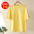 Summer Cotton Tracksuit Women Spring Loose Two Piece Sets Casual Long Sleeve Sweatshirt & Elastic Waist Shorts Female Outfits