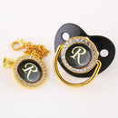 Black Bling Baby Pacifier And Clip Alphabet Letter M Infant Pacifier Gold Letter Unique Name Initials Baby Shower Gift