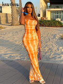 Hawthaw Women Summer Party Sleeveless Slim Printed Bodycon Beach Long Dress 2021 Female Clothing Streetwear Wholesale Items