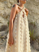 Sleeveless Halter Maxi Summer Dress For Women Fashion Ruffle Beach Long Robe 2022 Elegant Slip Holiday Hollow Out Sundress