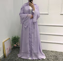 Ramadan Open Chiffon Abaya Dubai Women Sash Marocain Kaftan Eid Hijab Long Robe Muslim Fashion Clothes Turkey Vestido De Mujer