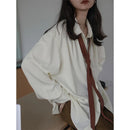 Zadily 2022 Summer Minimalist Long Sleeve Button Up Shirt Women Korean Style Solid Tie Oversize Shirts Blouse Loose Clothes Tops
