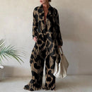 Summer Fashion Printed Loose Long Sleeves Shirts Straight Pants Two Piece Suits New Streetwear Women&