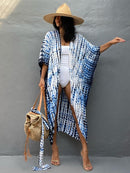 Fitshinling Summer Vintage Kimono Swimwear Halo Dyeing Beach Cover Up With Sashes Oversized Long Cardigan Holiday Sexy Covers