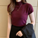Womens Tops And Blouses Summer Short Sleeve Blouse Women Blusas Mujer De Moda 2021 Turtleneck Knitted Blouse Shirt Tops C931