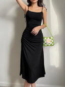 Darlingaga Fashion Strappy Ruched Sexy Black Dress Irregular Elegant Backless Long Dress Party Summer Dresses Women 2021 Clothes