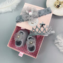 Infant Newborn Baby Girls 3Pcs/Set Slipper Socks Headband Gift Foot Socks Lace Crown Hair Band Accessories Photo Props Meias
