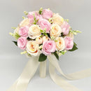 Holding Flowers Artificial Natural Rose Wedding Bouquet with Silk Satin Ribbon Pink White Champagne Bridesmaid Bridal Party