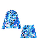 TFMLN 2022 Summer Women 2PCS Print Blouses+Skirts Set New Turn Down Collar Long Sleeve Tops High Waist Dress Girl Outfits