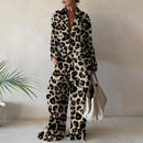Summer Fashion Printed Loose Long Sleeves Shirts Straight Pants Two Piece Suits New Streetwear Women&