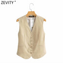 Zevity 2021 Women Fashion Single Breasted Sleeveless Slim Vest Jacket Ladies Business Casual WaistCoat Chic Poplular Tops CT707