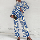 Summer Fashion Printed Loose Long Sleeves Shirts Straight Pants Two Piece Suits New Streetwear Women&