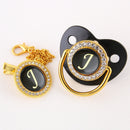 Black Bling Baby Pacifier And Clip Alphabet Letter M Infant Pacifier Gold Letter Unique Name Initials Baby Shower Gift