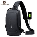 Multifunction Patent Leather Chest Bag Men Waterproof Men Crossbody Bag Anti-theft Travel Bag Male USB Charging Chest Bag Pack