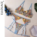 Ellolace Lingerie Sensual Lace Underwear Transparent Embroidery 3-Piece Garters Fancy Beautiful Short Skin Care Kits Intimate
