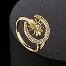 Fashion Classic Sun Moon Star Rhinestone Rings For Women Open Adjustable Zircon Copper 18K Gold-Plating Geometric Rings
