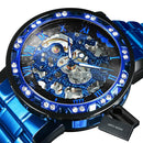 WINNER Transparent Skeleton Watch for Men Mechanical Wristwatches Diamond Watches Mens Luxury Stainless Steel Strap Unisex Clock