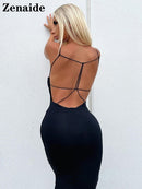Zenaide 2022 Cut Y2K Long Dress Backless Spaghetti Strap Sexy Maxi Bodycon Dresses Pink Women Summer Black Beach Party Outfits