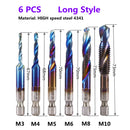 1-6pc M3 M4 M5 M6 M8 M10 Tap Drill Bits 1/4 Hex Shank Machine Hand Taps Titanium Coated HSS Drilling Tap Bits Thread Screw Tools