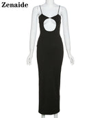 Zenaide 2022 Cut Y2K Long Dress Backless Spaghetti Strap Sexy Maxi Bodycon Dresses Pink Women Summer Black Beach Party Outfits