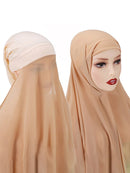 Instant Hijab With Cap Heavy Chiffon Jersey Hijab For Women Veil Muslim Fashion Islam Hijab Cap Scarf For Muslim Women Headscarf