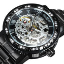 WINNER Transparent Skeleton Watch for Men Mechanical Wristwatches Diamond Watches Mens Luxury Stainless Steel Strap Unisex Clock