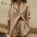 Casual Womem Yellow Lounge Wear Summer Tracksuit Shorts Set Long Sleeve Shirt Tops And Mini Shorts Suit 2021 New Two Piece Set