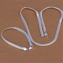 925 silver color Christmas gifts European style retro 6MM flat chain necklace bracelets fashion For man women jewelry sets S085
