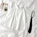 DAYIFUN White Shirts Women with Tie Japanese Style Preppy Students BF Oversized Blouse Simple Solid Loose Summer Top L3204