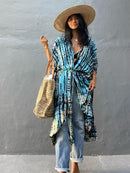 Fitshinling Summer Vintage Kimono Swimwear Halo Dyeing Beach Cover Up With Sashes Oversized Long Cardigan Holiday Sexy Covers