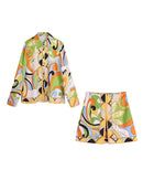 TFMLN 2022 Summer Women 2PCS Print Blouses+Skirts Set New Turn Down Collar Long Sleeve Tops High Waist Dress Girl Outfits