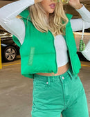 Puffy Vest Women Zip Up Stand Collar Sleeveless Lightweight Padded Cropped Puffer Quilted Vest Winter Warm Coat Jacket 2022 New