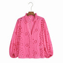 Embroidery Women Blouse Summer 2022 New Fashion Long Sleeve Female Smock Shirt Top Clothing Wears