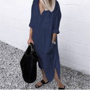 Women Shirt Dress Spring Summer Lapel Button Long Sleeve Side Split Dresses Elegant Solid Work Office Vestidos Female Tunic Robe