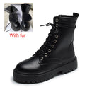 Rimocy White Black PU Leather Ankle Boots Women Autumn Winter Round Toe Lace Up Shoes Woman Fashion Motorcycle Platform Botas
