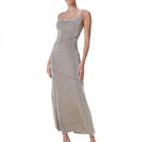 Summer Women Satin Silky Spaghetti Strap Split Long Dress Elegant Sleeveless Backless Club Party Beach Sexy Vestito 2021