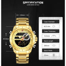 NAVIFORCE Luxury Original Men Sports Wrist Watch Gold Quartz Steel Waterproof Dual Display Clock Watches Relogio Masculino 9163