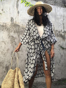 Fitshinling Summer Vintage Kimono Swimwear Halo Dyeing Beach Cover Up With Sashes Oversized Long Cardigan Holiday Sexy Covers