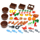 Food Building Blocks City Friend Accessories Bread Chips Roast Chicken Pizza Hot Dog Fish Fruit Carrot Basket Classic DIY Bricks