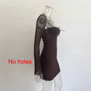 XLLAIS Wholesale Items Women Flare Long Sleeve Pink Dress Fashion Square Collar Bandage Robes Sexy Cut Out Party Club Vestidos