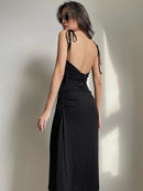 Darlingaga Fashion Strappy Ruched Sexy Black Dress Irregular Elegant Backless Long Dress Party Summer Dresses Women 2021 Clothes