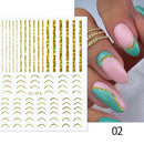 1PC Silver Gold Lines Stripe 3D Nail Sticker Geometric Waved Star Heart Self Adhesive Slider Papers Nail Art Transfer Stickers