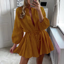 High Fashion Elegant Commuting V-neck Dress Sexy Sweet Solid Color Ruffle Dress Office Ladies Elegant Straight Long Sleeve Dress