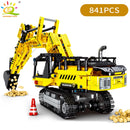 HUIQIBAO Engineering Truck Tech Building Block City Construction Toy For Children Boy Adults Excavator Bulldozer Crane Car Brick